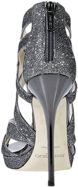 Jimmy Choo Shoes Collar Sandal Heel 111 Stripe Glitter in Silver ...