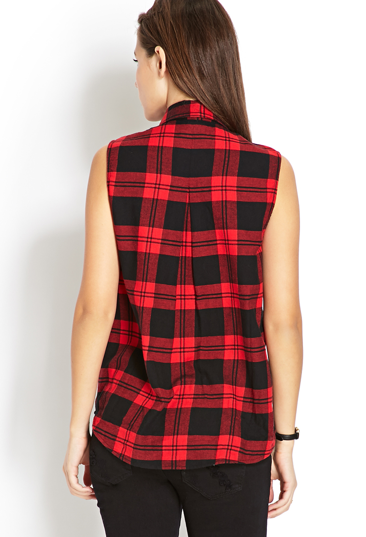 Lyst - Forever 21 Sleeveless Plaid Shirt in Red