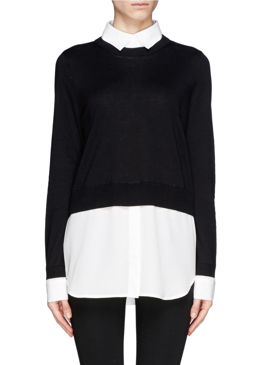 Sandro Seul Combo Shirt Sweater in Black | Lyst