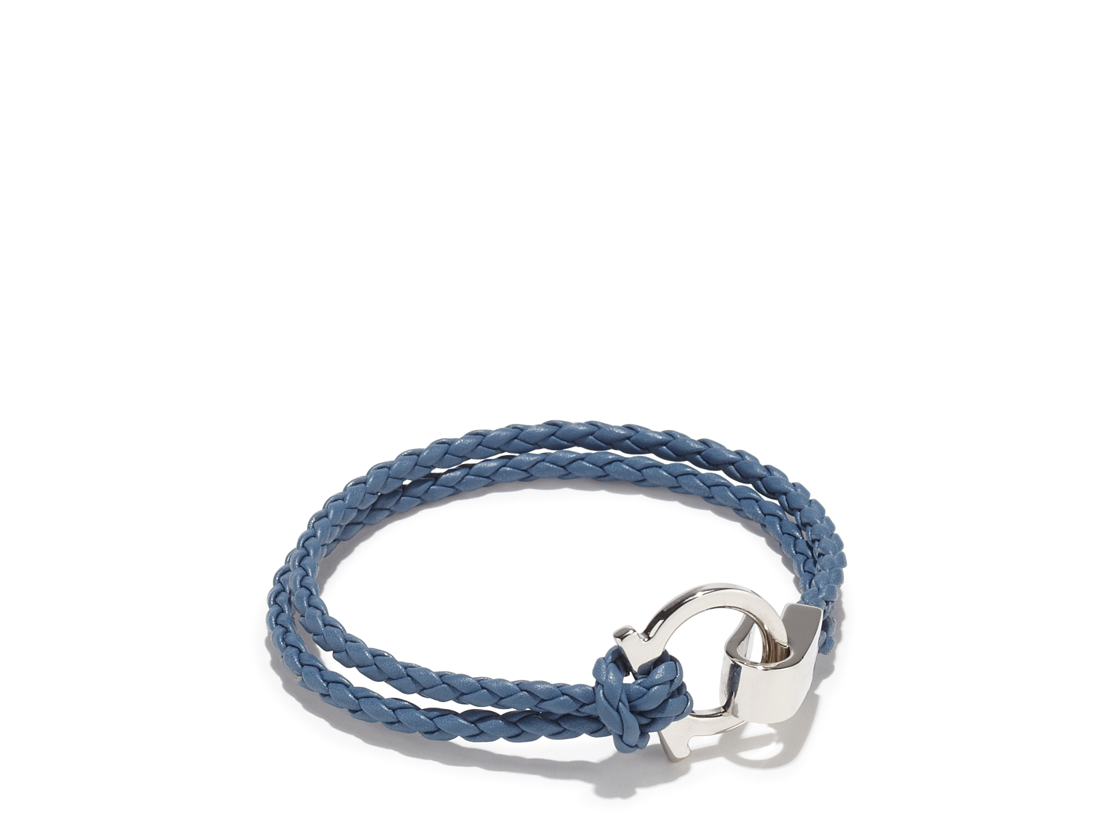 Ferragamo Braided Leather Bracelet With Gancini Hook Closure in Blue ...