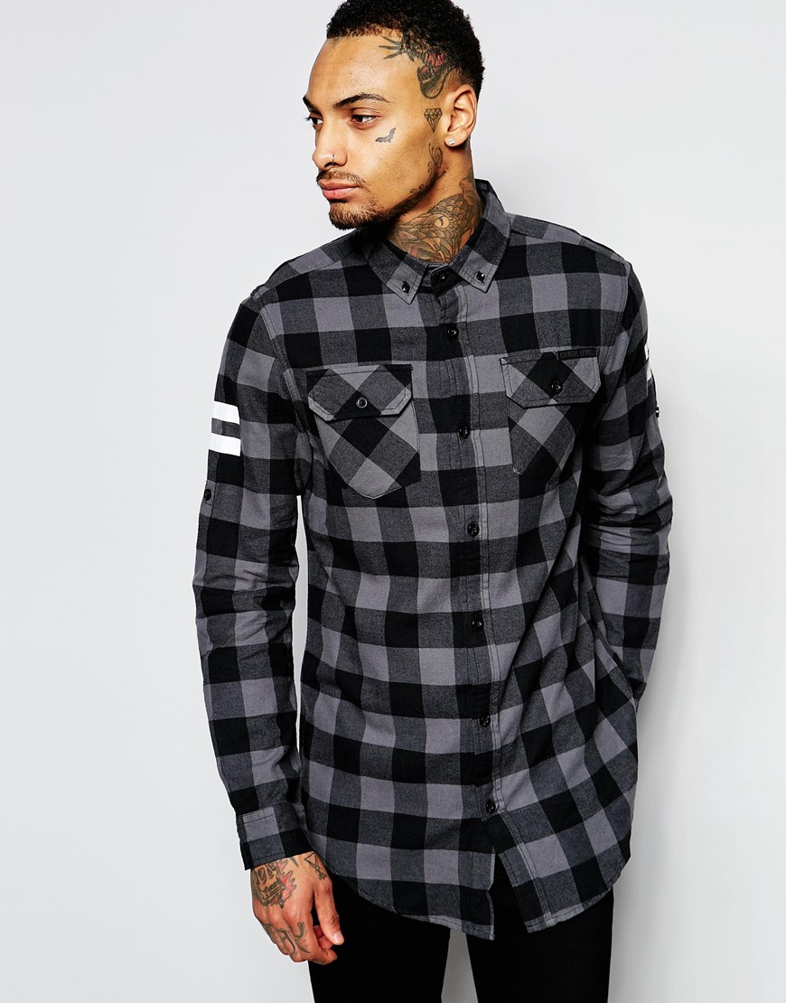 Lyst - Criminal Damage Longline Check Shirt With Back Print in Gray for Men