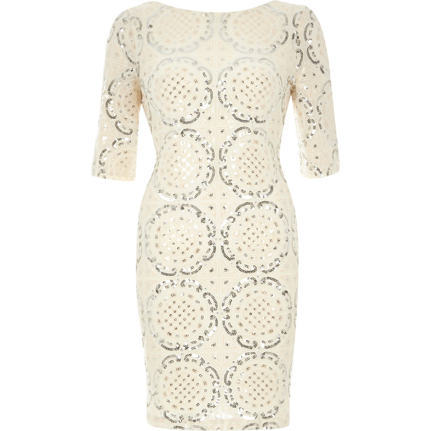 River Island Cream Sequin Embellished Bodycon Dress In Beige Cream Lyst