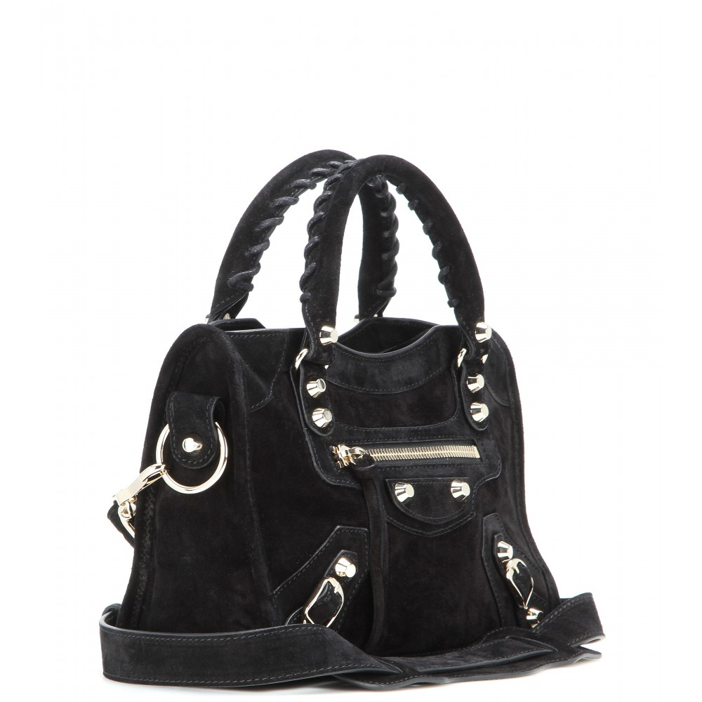 Lyst - Balenciaga Classic Mini City Suede Shoulder Bag in Black