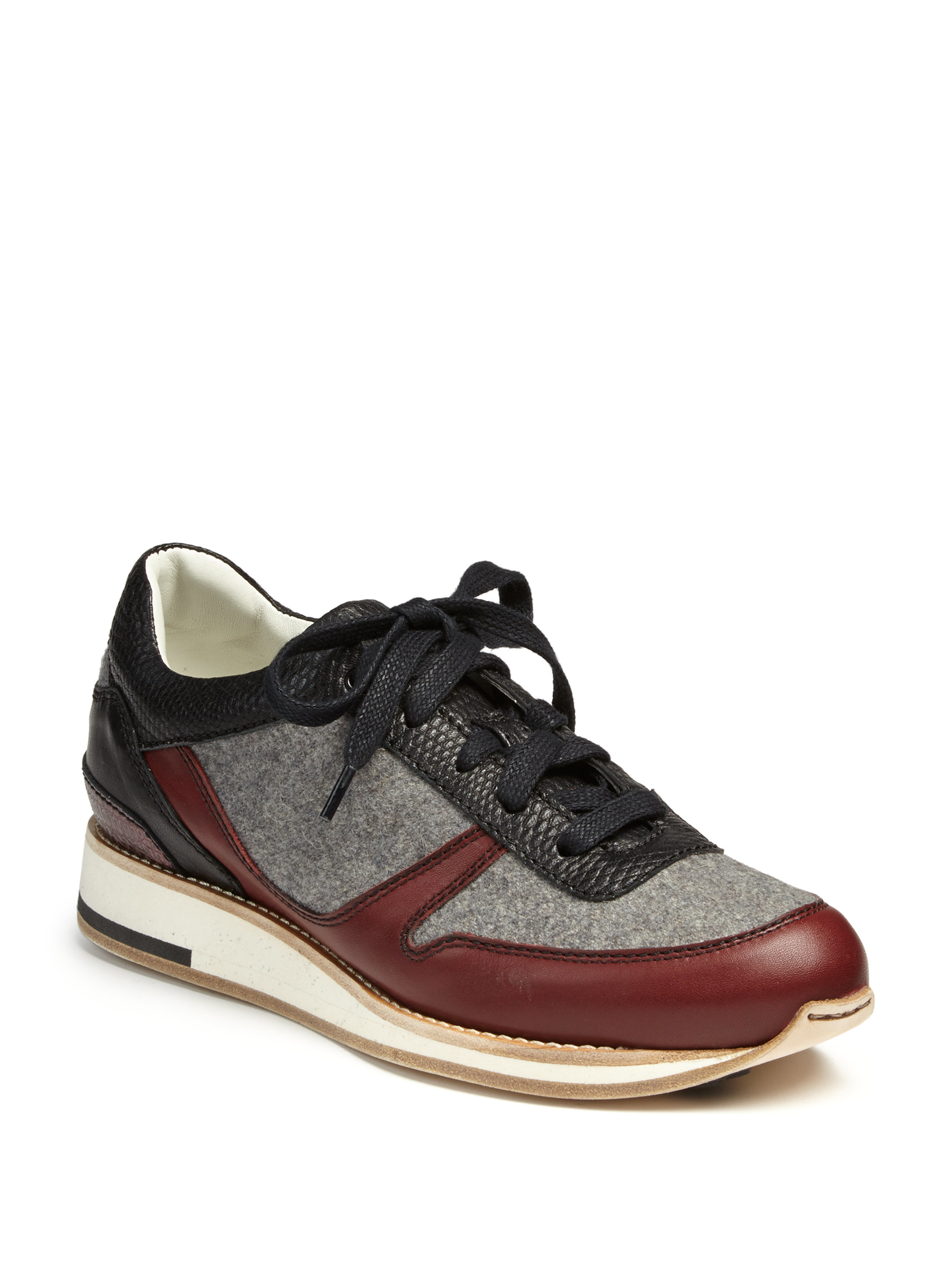 Lyst - Lanvin Leather and Felt Low-Top Running Sneakers in Gray