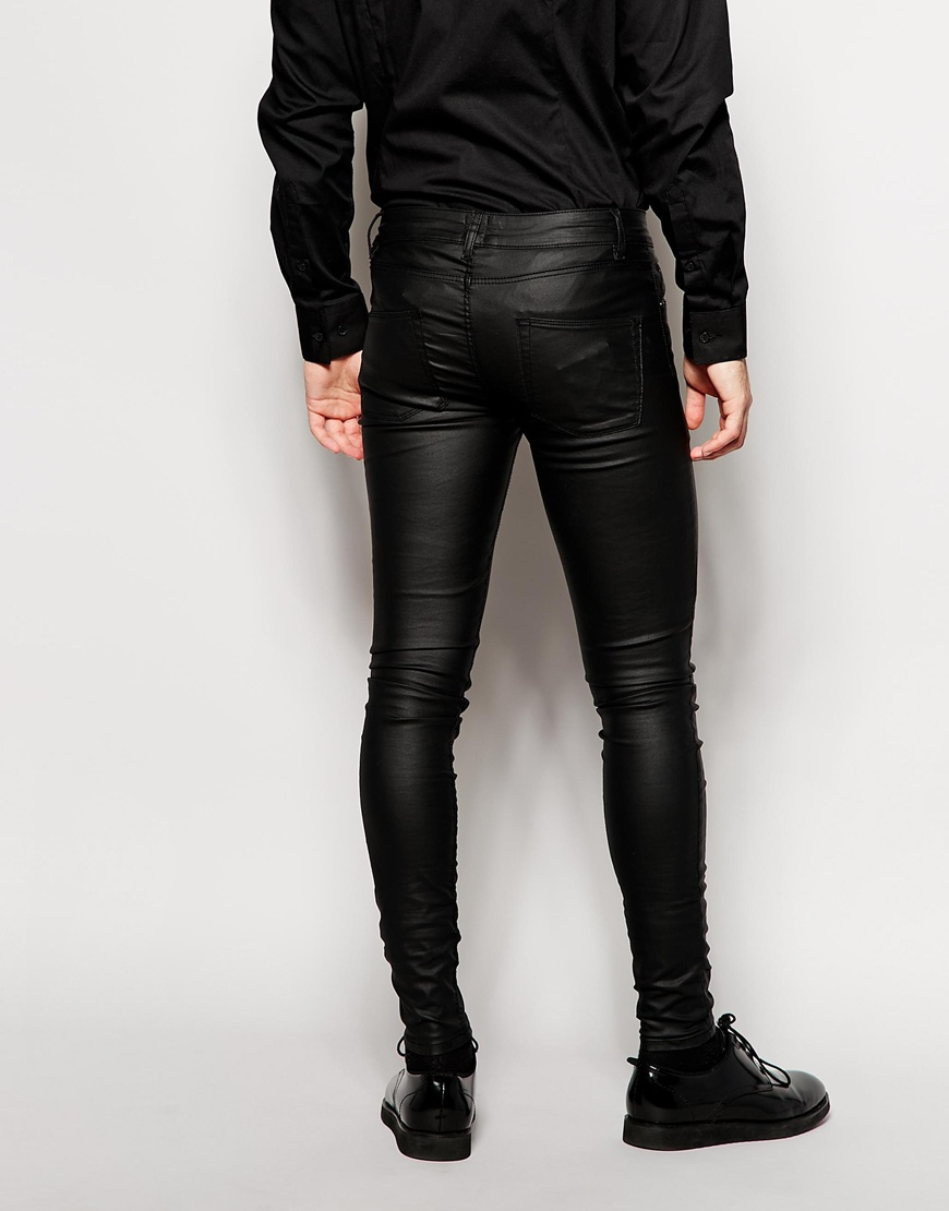 Lyst Asos Extreme Super Skinny Jeans In Leather Look in Black for Men