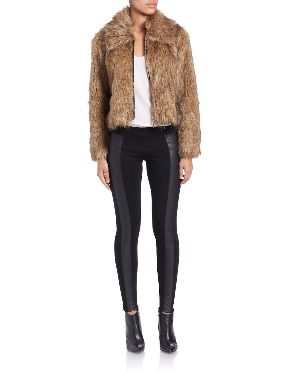 Lyst Kensie Cropped Faux Fur Jacket In Brown Gallery