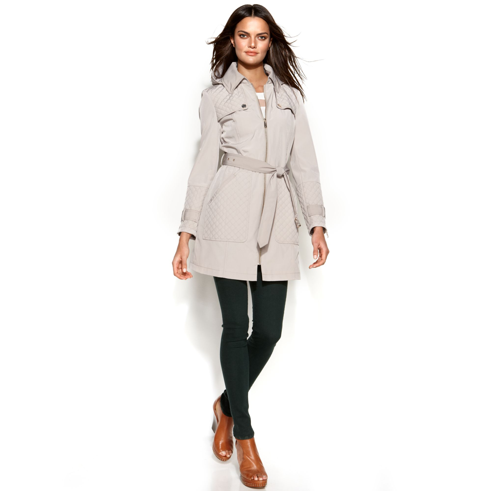 Lyst - Kenneth Cole Reaction Hooded Quilted Trench Coat in Natural