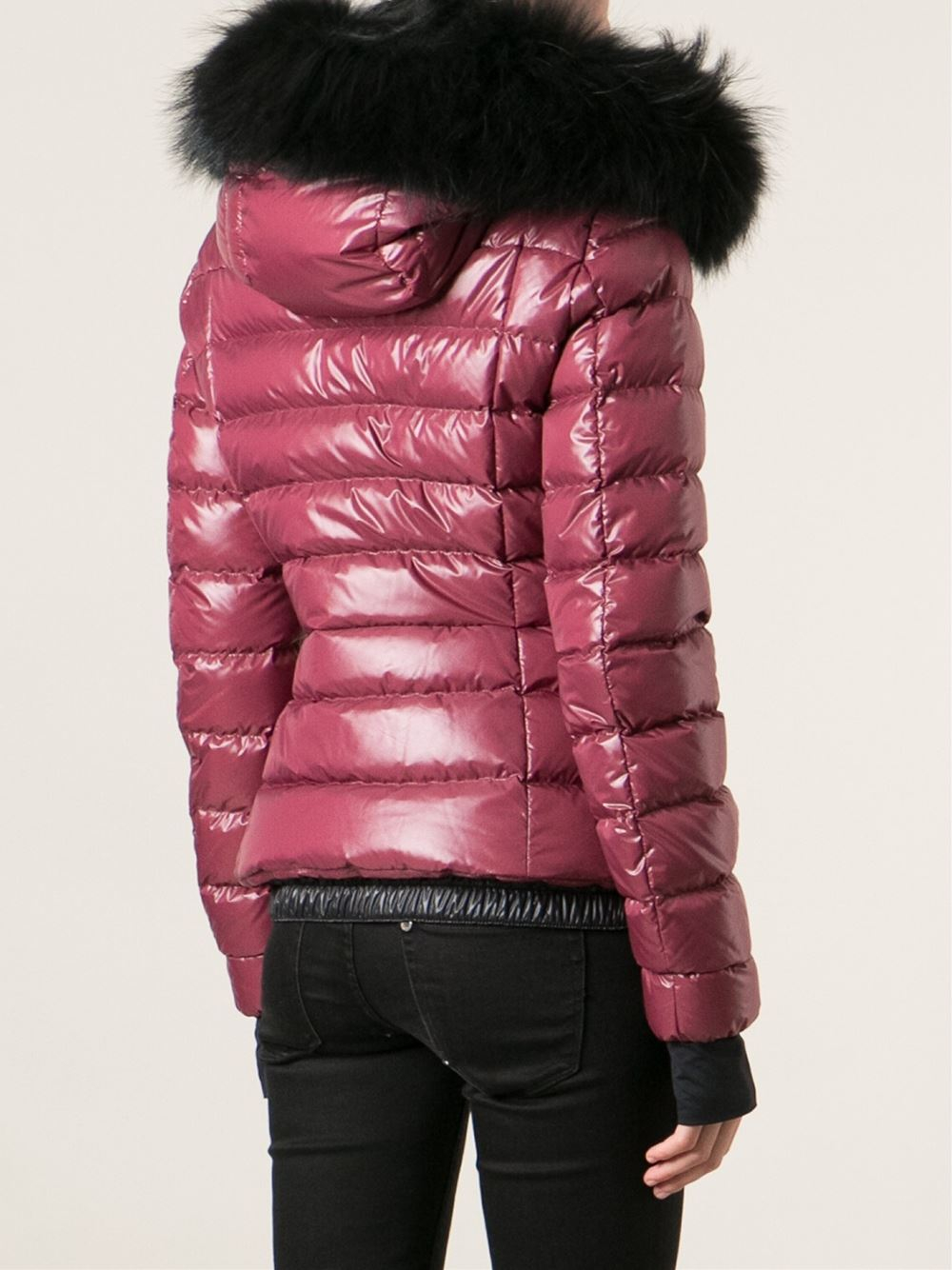 Moncler grenoble Fur Trim Padded Jacket in Pink | Lyst