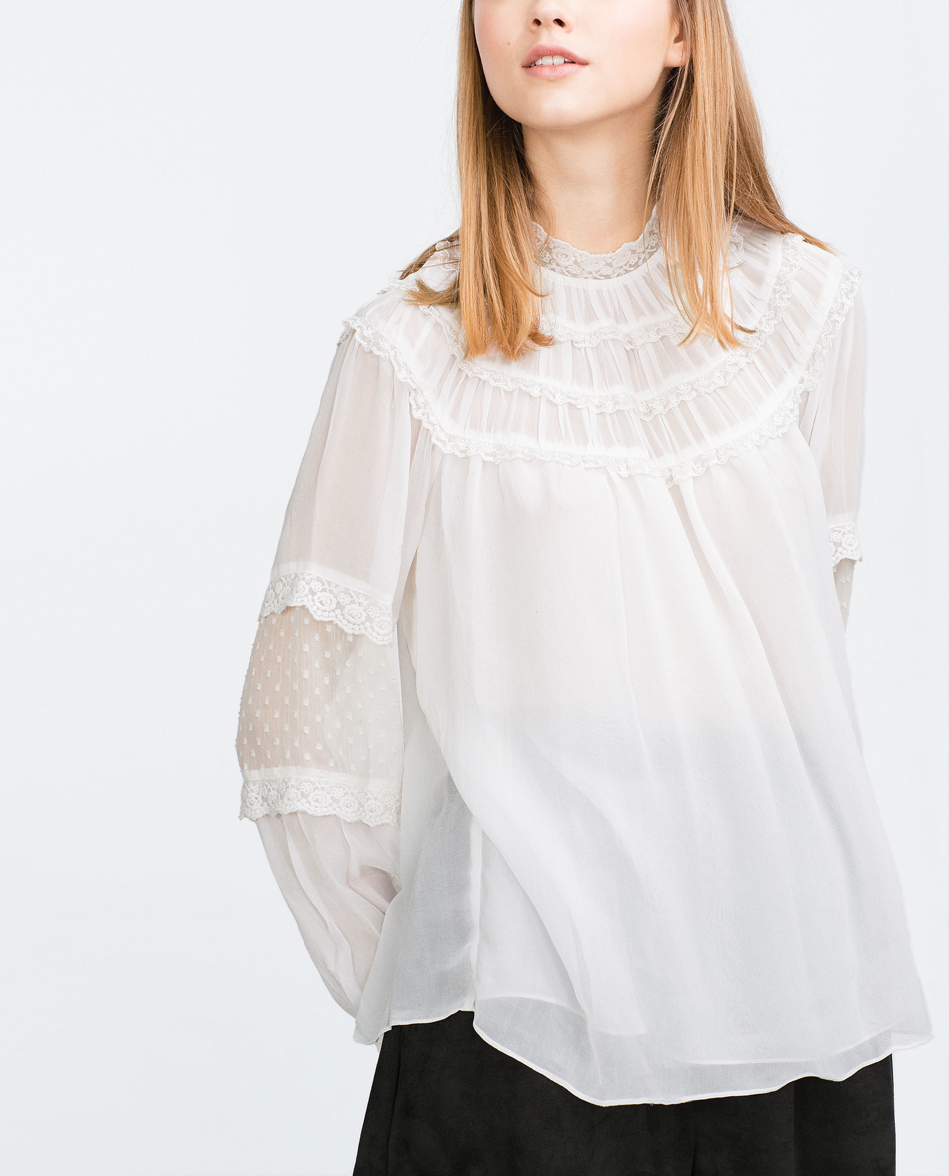 zara white lace shirt