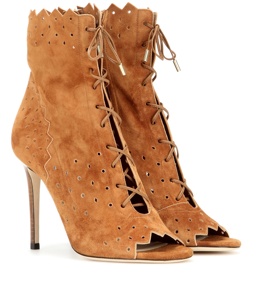 Jimmy choo Open-toe Suede Lace-up Ankle Boots in Brown | Lyst