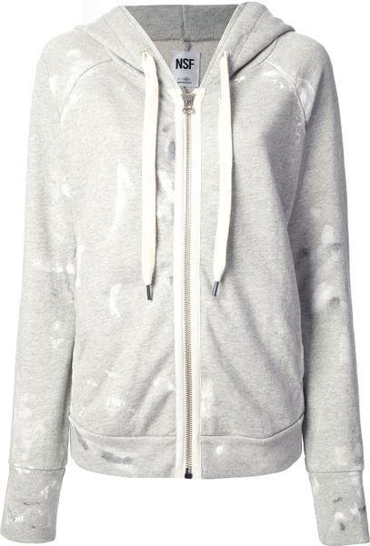 Nsf Clothing Bleach Detail Zip Hoodie in Gray (grey) | Lyst