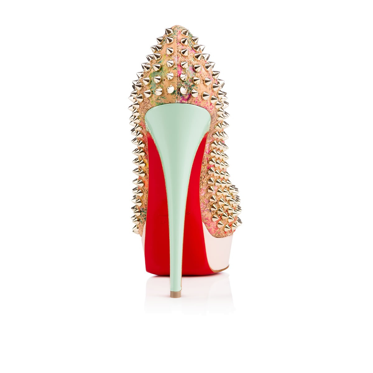 Christian louboutin Lady Peep Studded Cork Pumps in Beige | Lyst