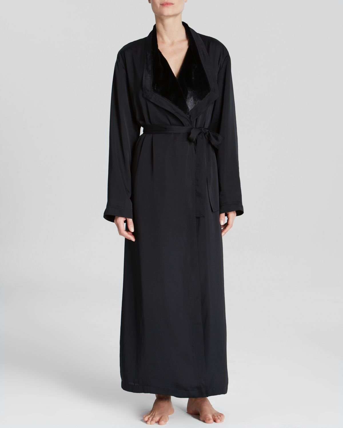 Donna Karan Sleepwear Laundered Satin Robe in Black | Lyst