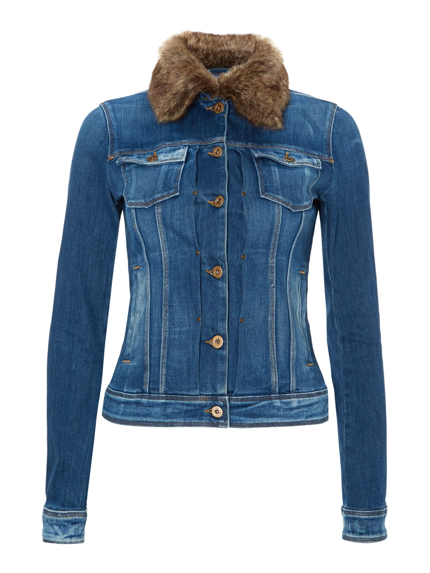 Salsa Denim Jacket With Faux Fur Collar in Blue Lyst