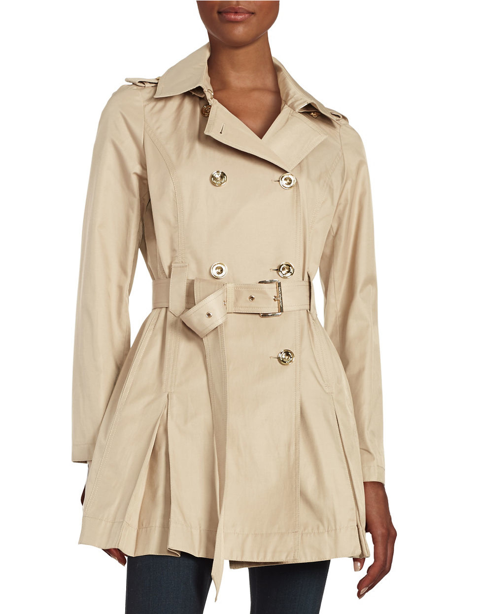 Michael kors Petite Hooded Double-breasted Trench Coat in Natural | Lyst