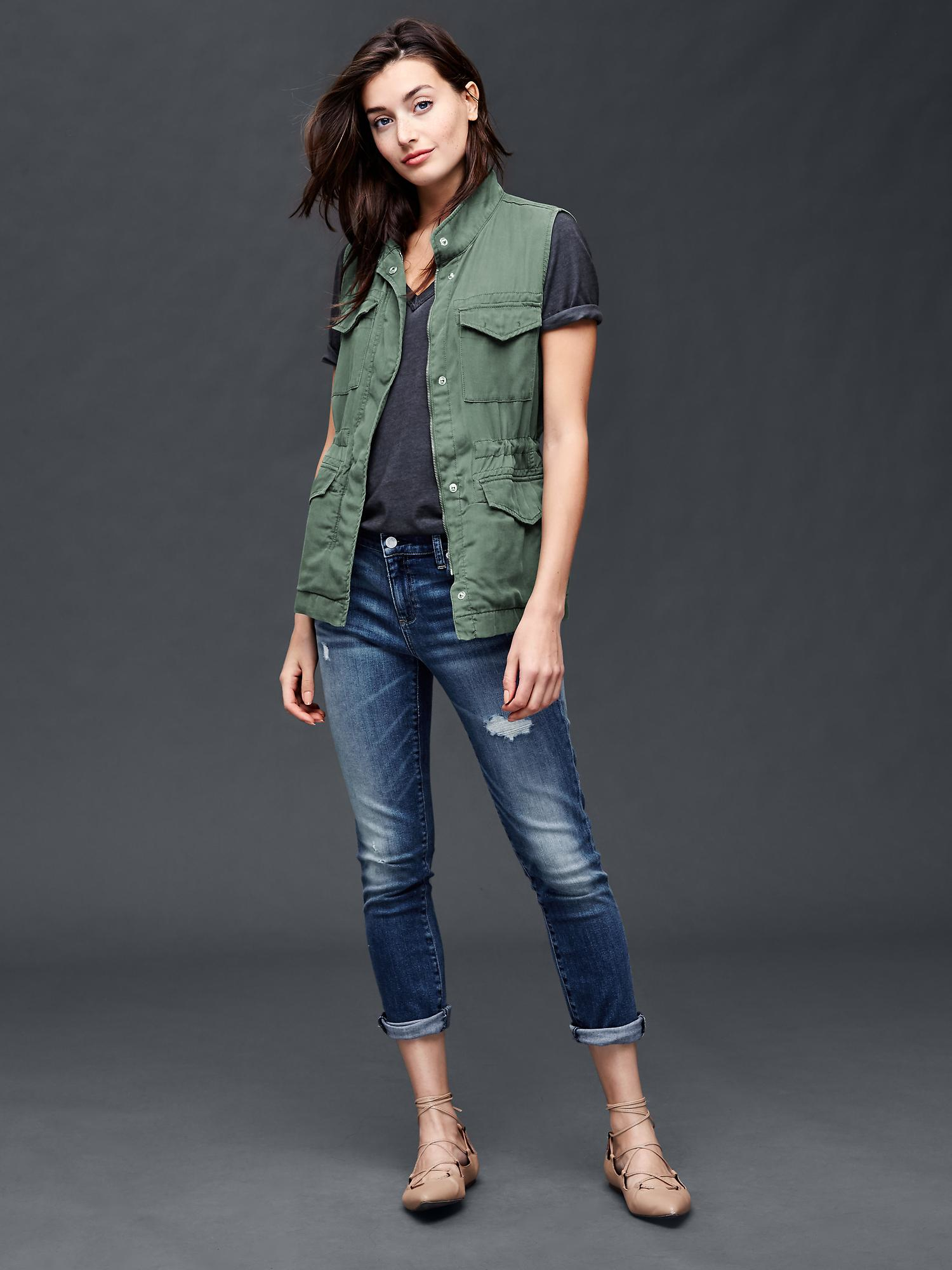 gap tencel 174 utility vest in green cool olive lyst gap tencel 174 utility vest in green cool olive lyst