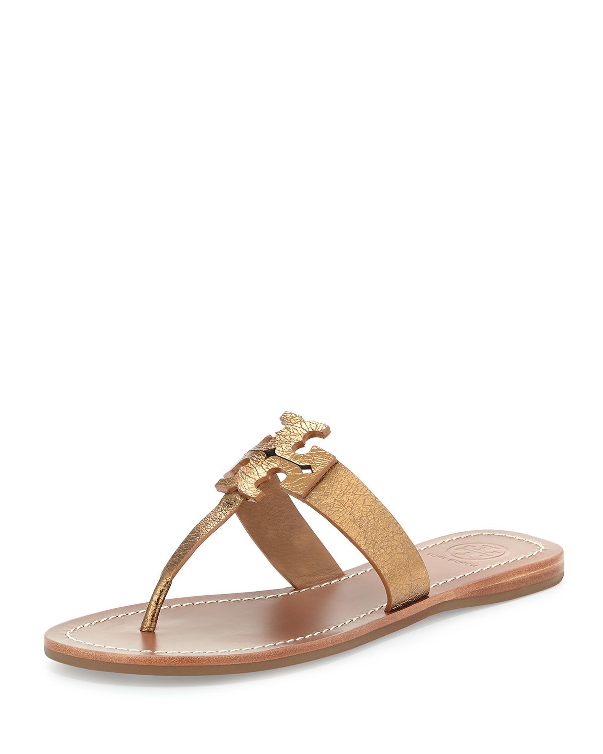 Tory burch Moore Metallic Leather Sandal in Gold (bronze) | Lyst