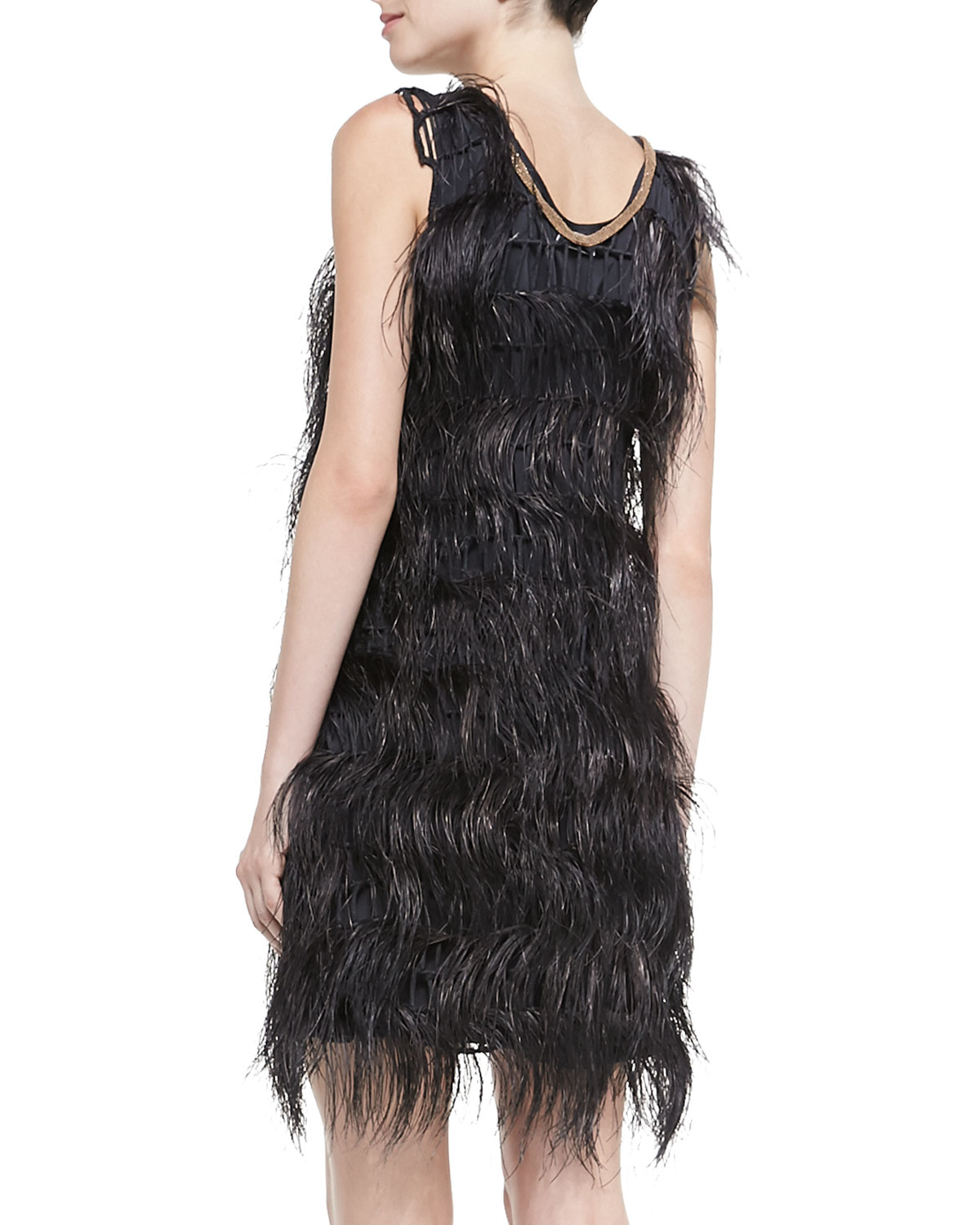 Lyst - Brunello Cucinelli Sleeveless Ostrich Feather Dress in Gray