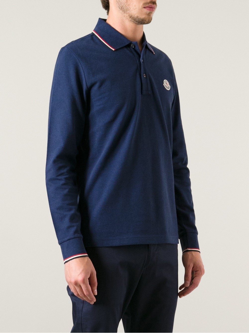 moncler blue long sleeve polo moncler blue long sleeve polo