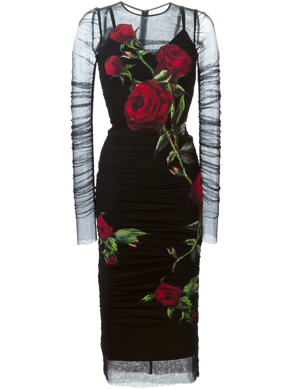 Lyst - Dolce & Gabbana Rose Patch Tulle Dress in Black