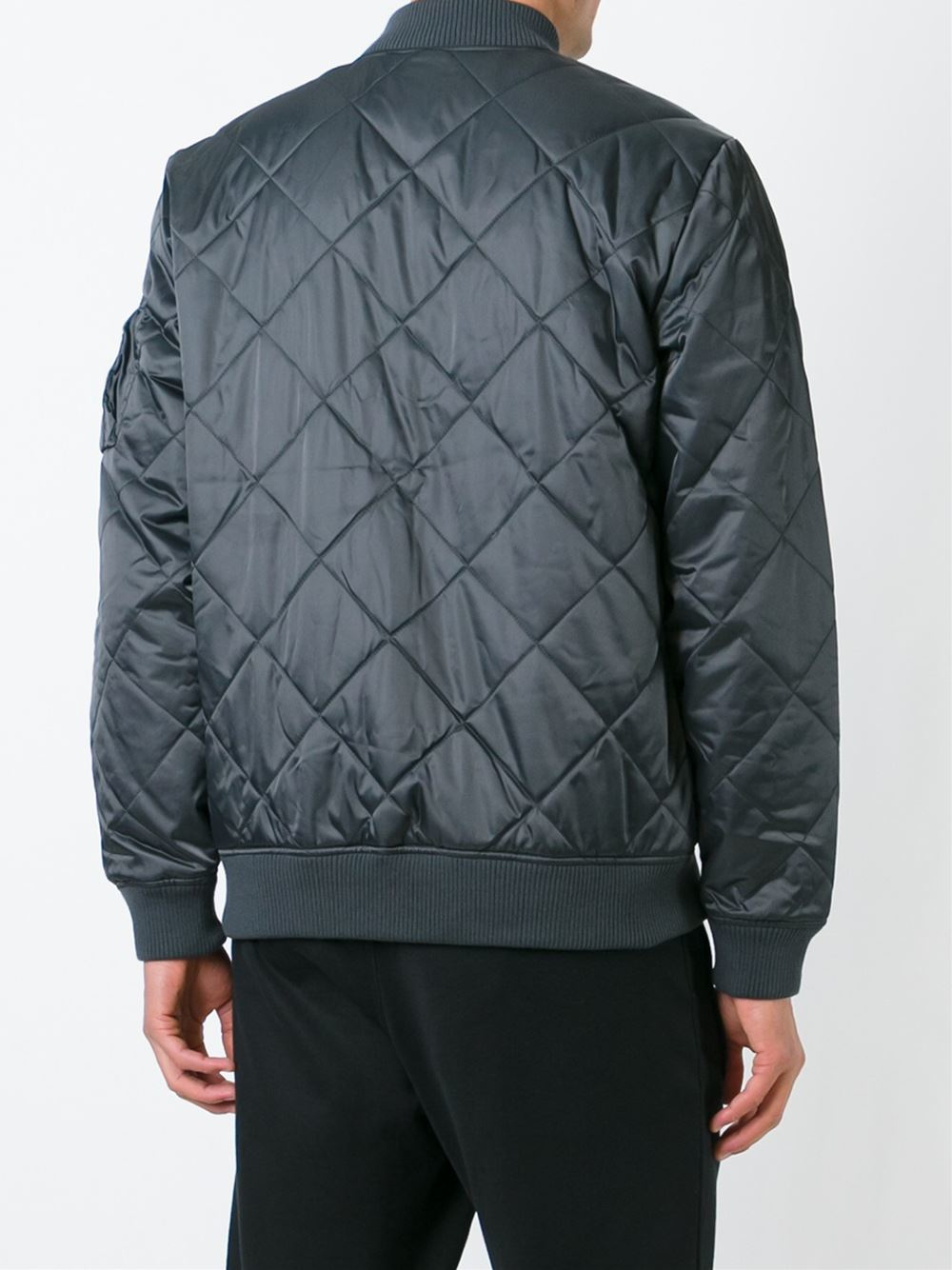 Adidas originals Quilted Bomber Jacket in Gray for Men | Lyst