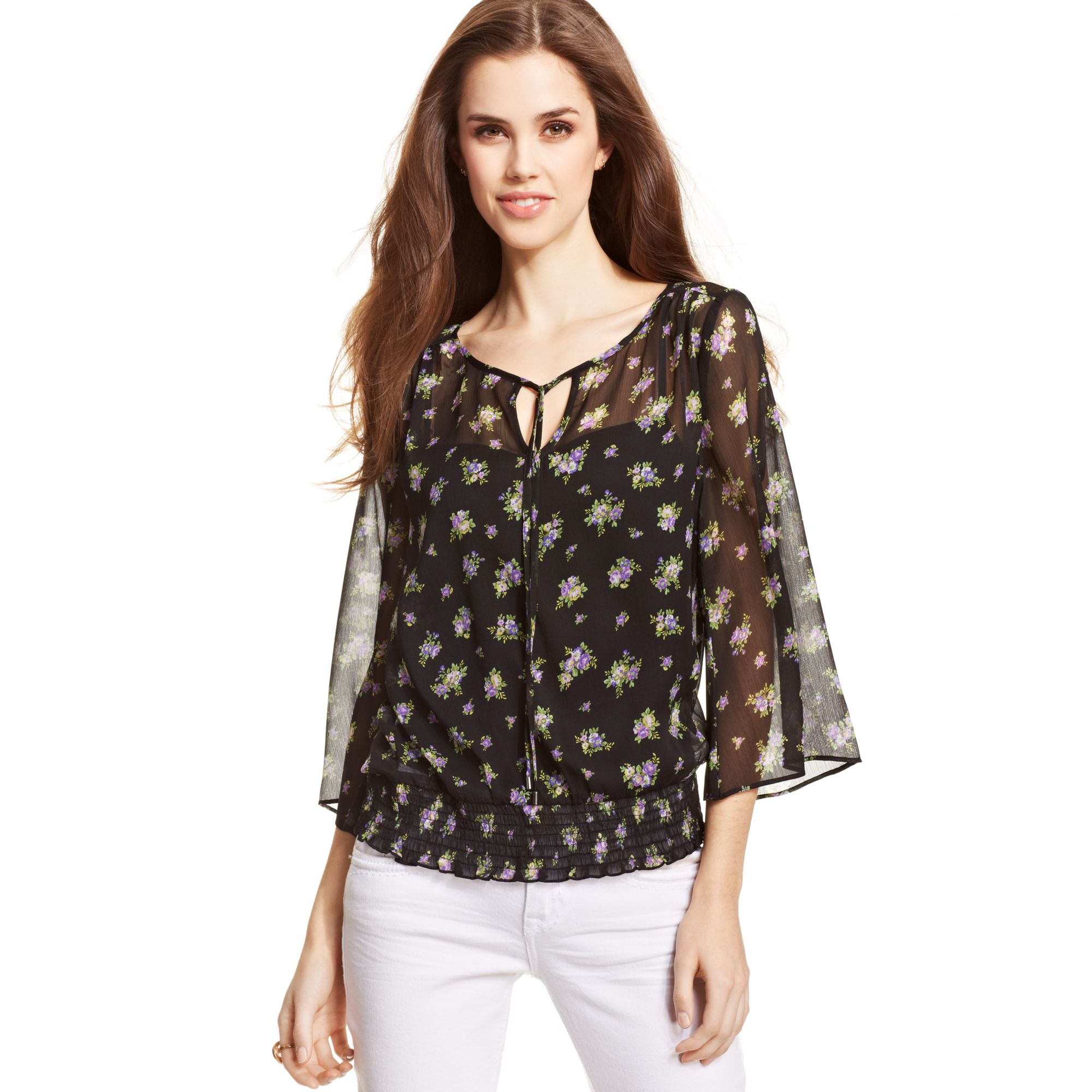 Lyst - Jessica Simpson Marlana Three quarter bell Sleeve Peasant Top in ...