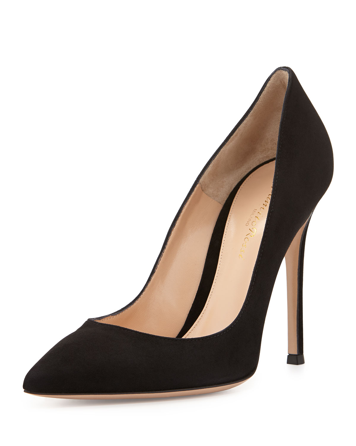 Lyst - Gianvito Rossi Suede Point-toe Pump in Black