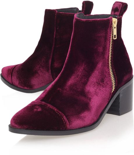 Topshop Mid Heel Velvet Boots in Red (WINE) | Lyst