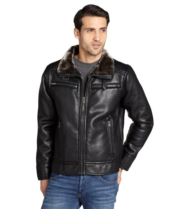 Lyst - Calvin Klein Black Faux Leather and Faux Fur Lined Motorcycle ...