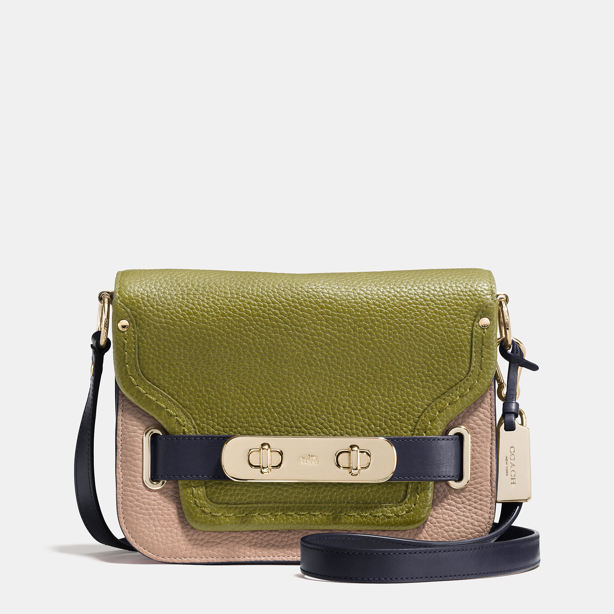 Lyst - Coach Swagger Small Shoulder Bag In Colorblock Pebble Leather in Green