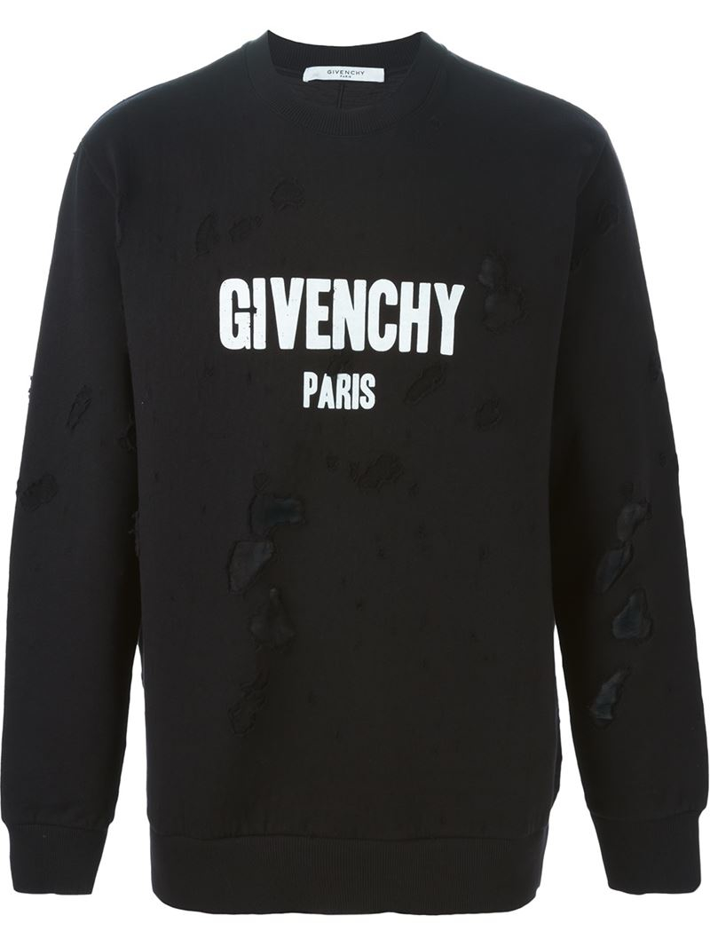 Givenchy Distressed Sweatshirt in Black | Lyst