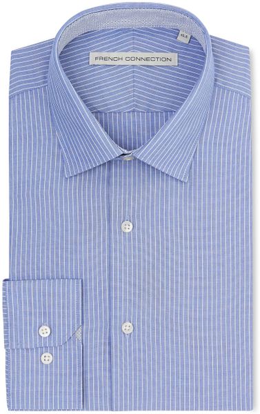 French Connection Slim Fit Blue And White Single Cuff Stripe Shirt in ...