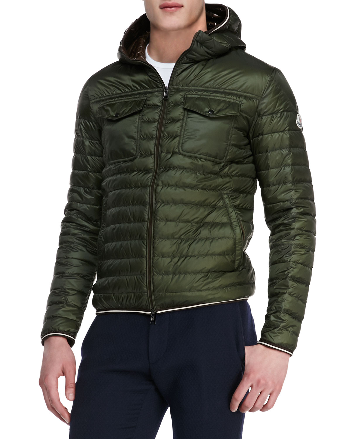 Lyst Moncler Light Weight Hooded Puffer Jacket  Olive in 