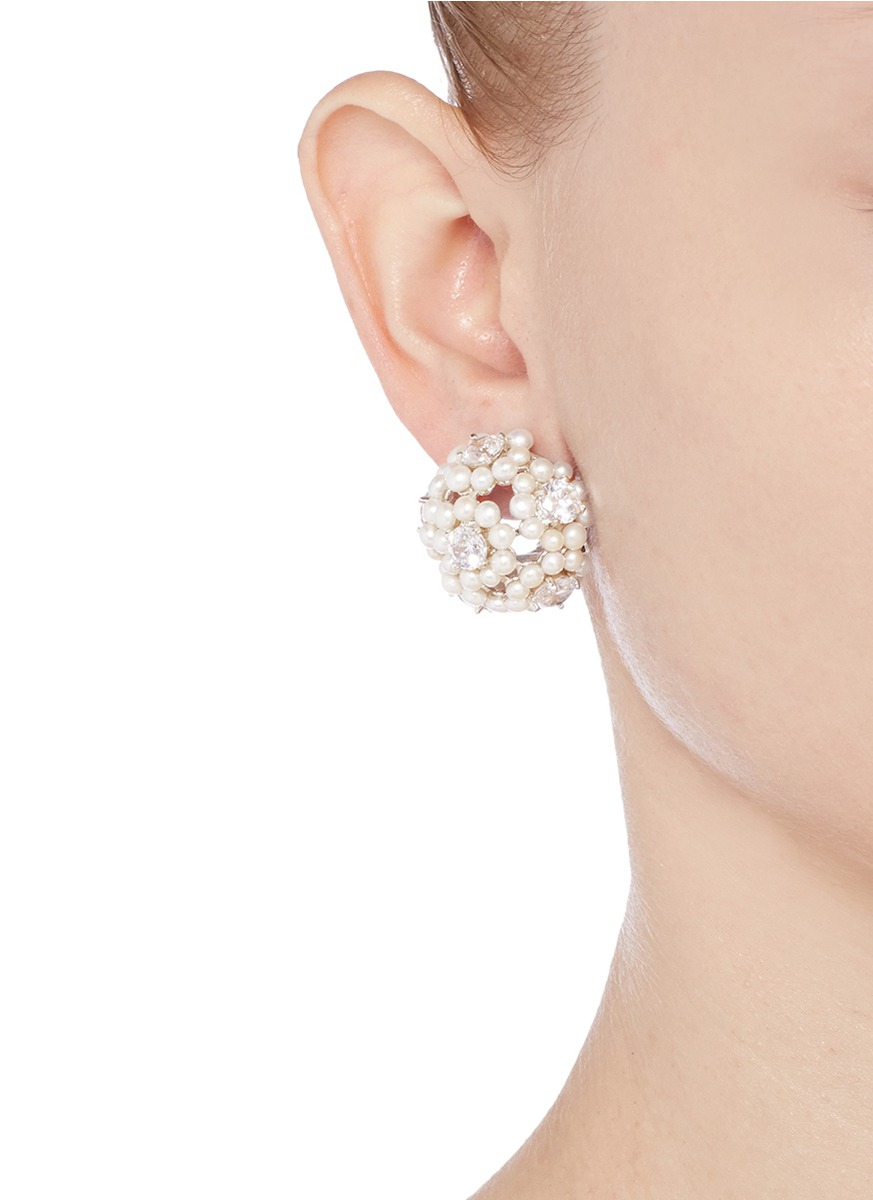 Lyst Cz By Kenneth Jay Lane Cubic Zirconia And Faux Pearl Clip On Gallery