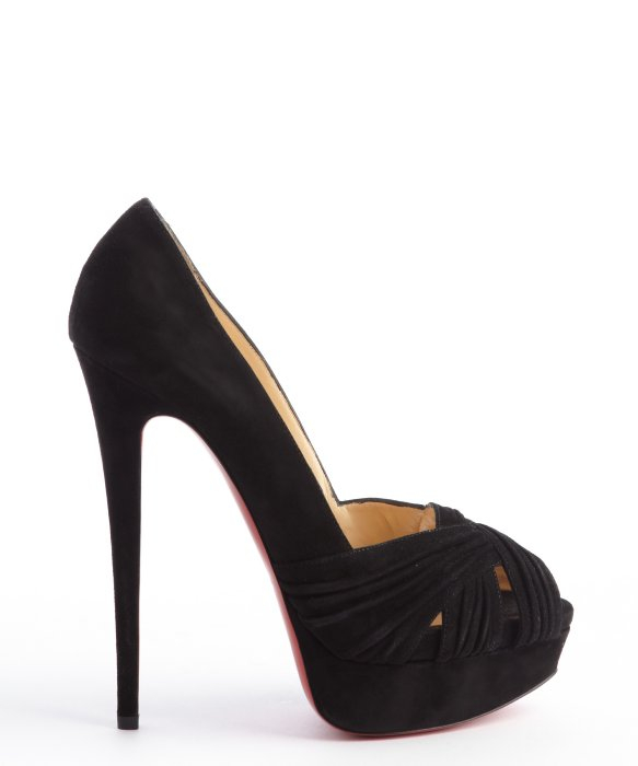 louboutin copy shoes - Christian louboutin Black Suede Aborina 150 Platform Peep Toe ...