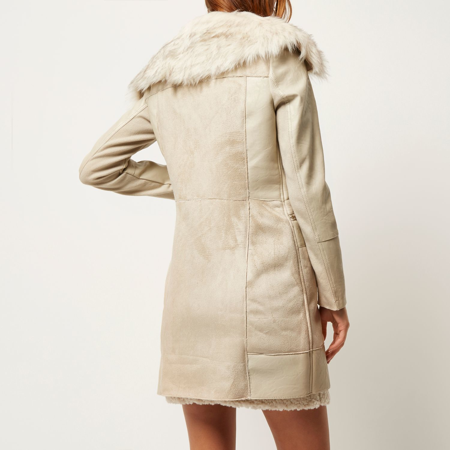River Island Cream Faux Suede Winter Coat In Natural Lyst Gallery