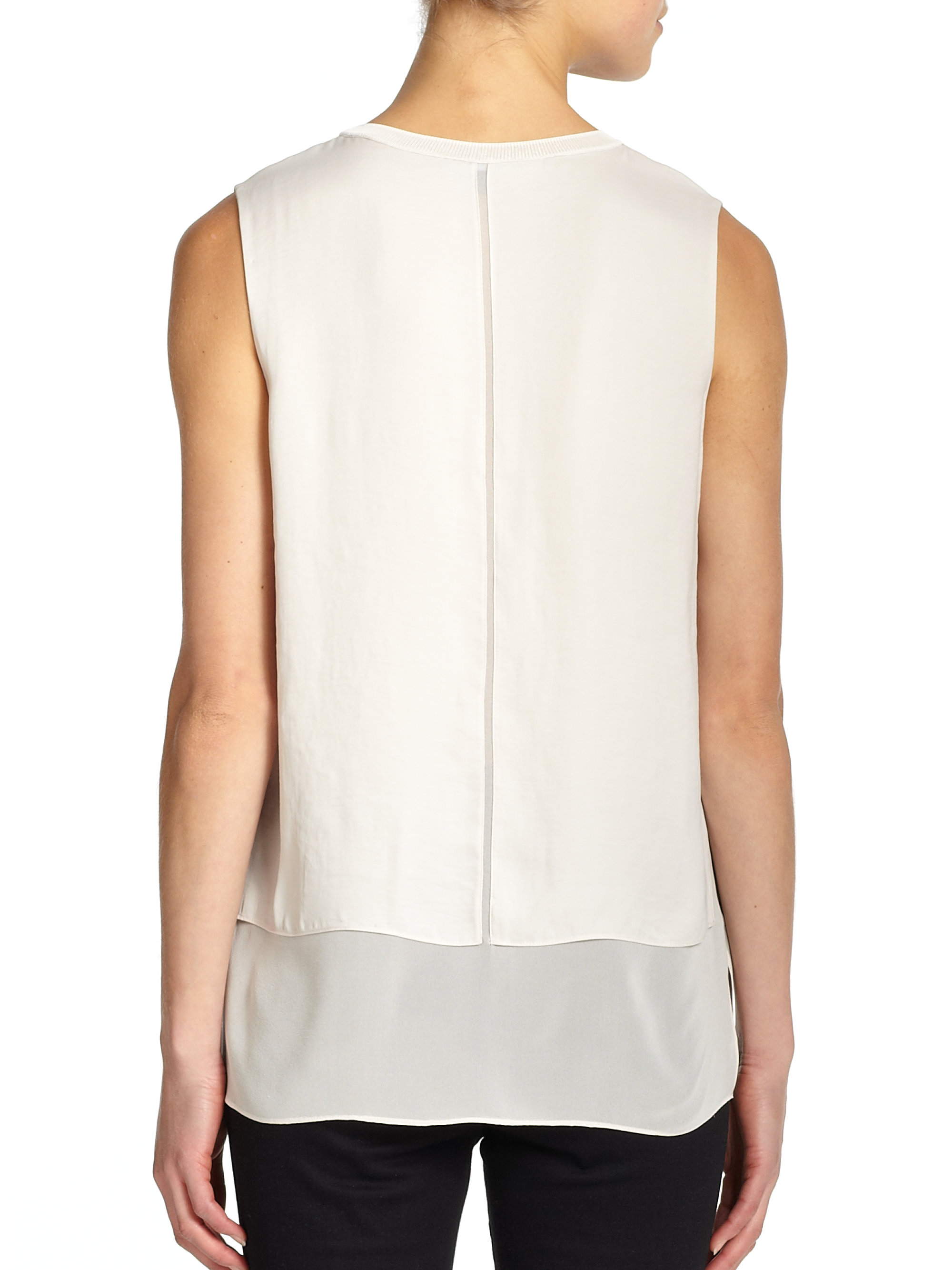 Lyst - Vince Sleeveless Silk Overlay Blouse in White