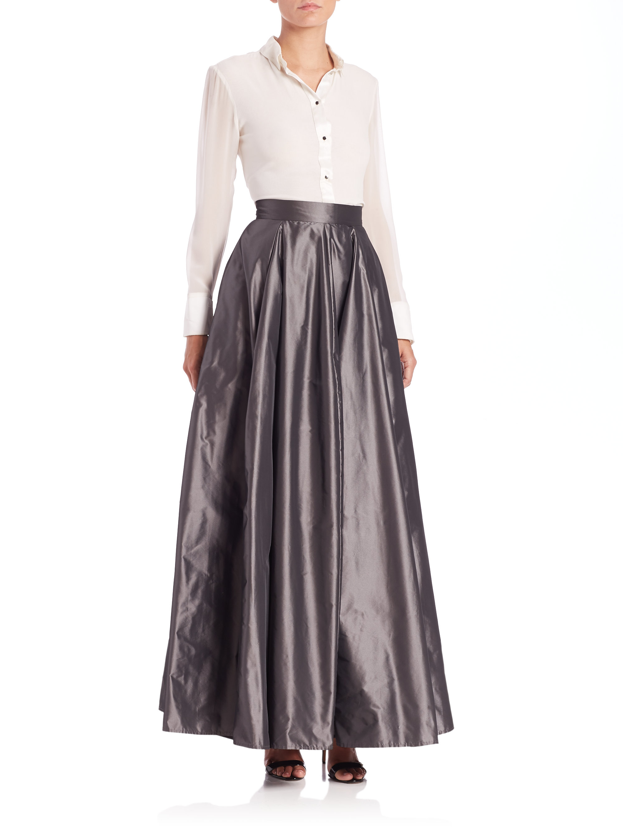 Lyst Halston Taffeta Maxi Skirt In Gray