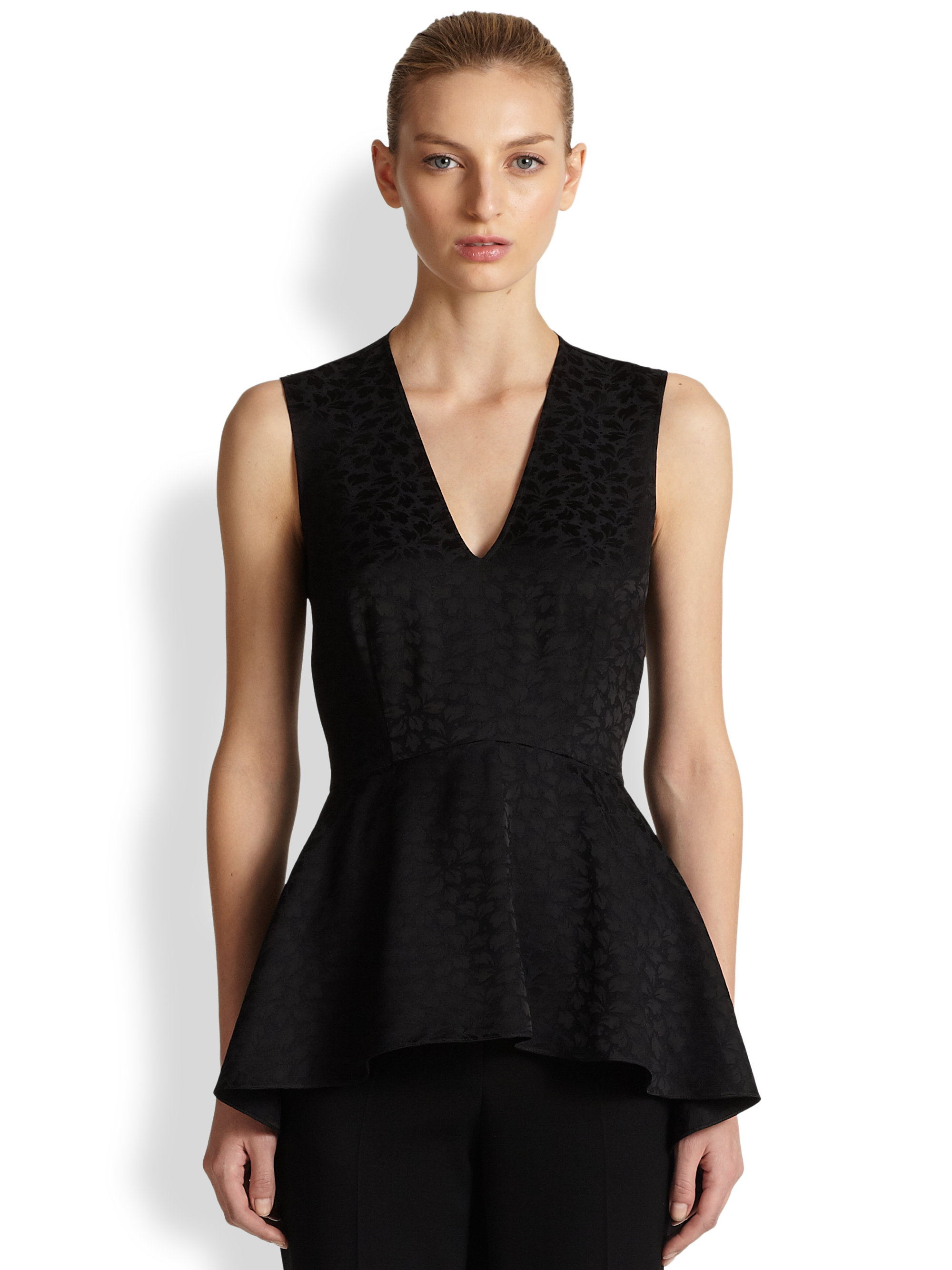 Lyst - Alexander Mcqueen Jacquard Peplum Top in Black