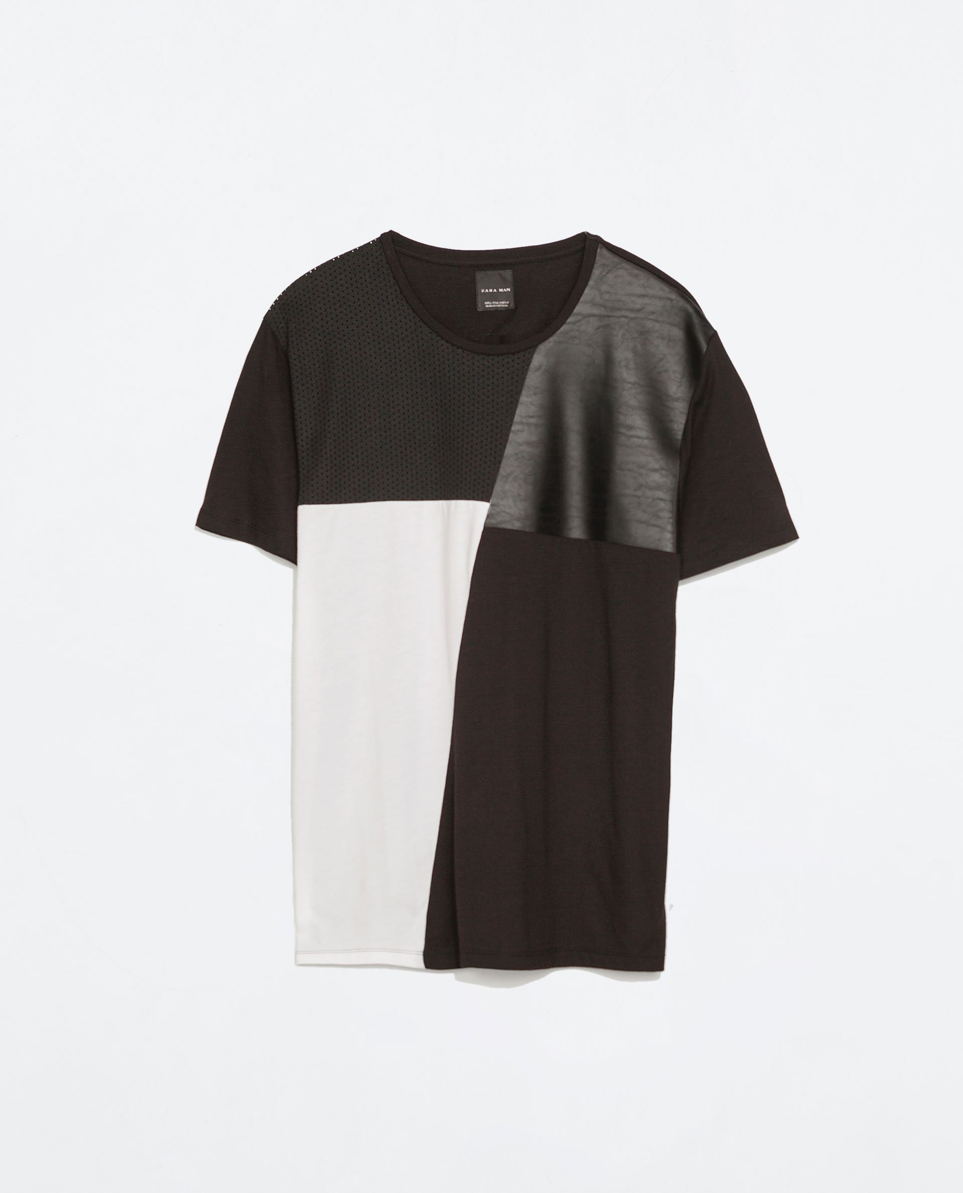  Zara T Shirt  With Faux Leather Detail in Black for Men Lyst