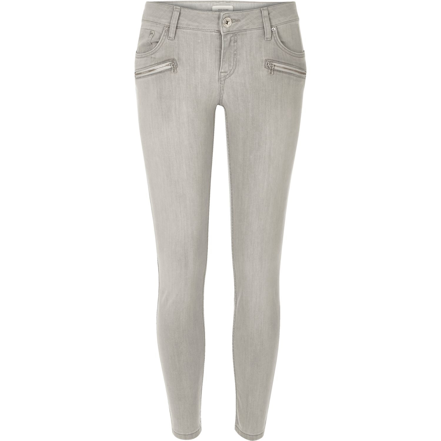 Lyst - River Island Light Grey Low Rise Amelie Superskinny Jeans in Gray