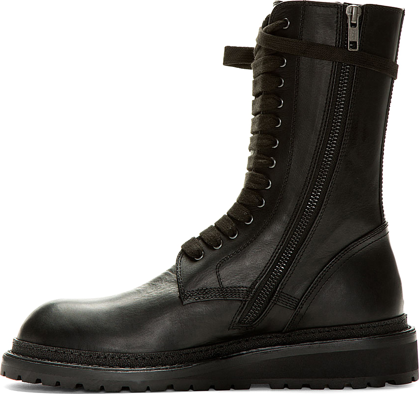 Ann demeulemeester Black Leather Tall Lace Up Boots in Black for Men | Lyst
