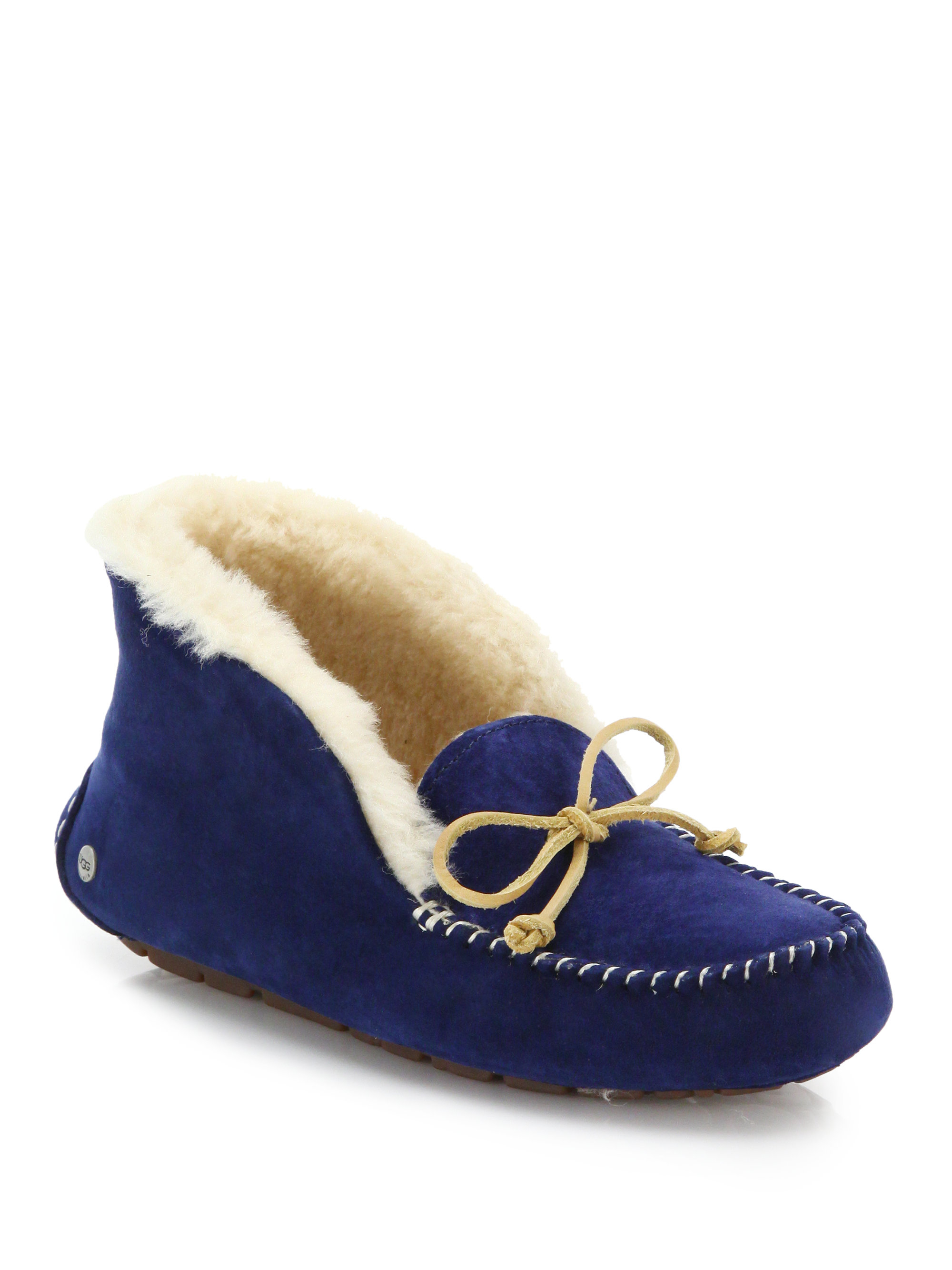 Ugg Â® Alena Bow Detail Waterproof Suede Slippers in Blue - Save 36% | Lyst