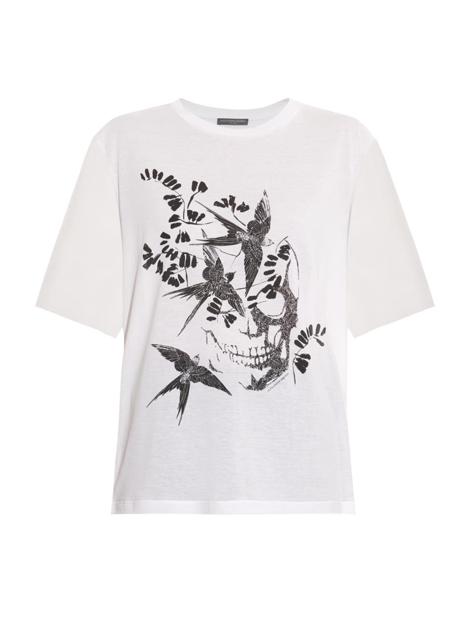 Lyst - Alexander mcqueen Swallow And Skull-print Cotton T-shirt in White