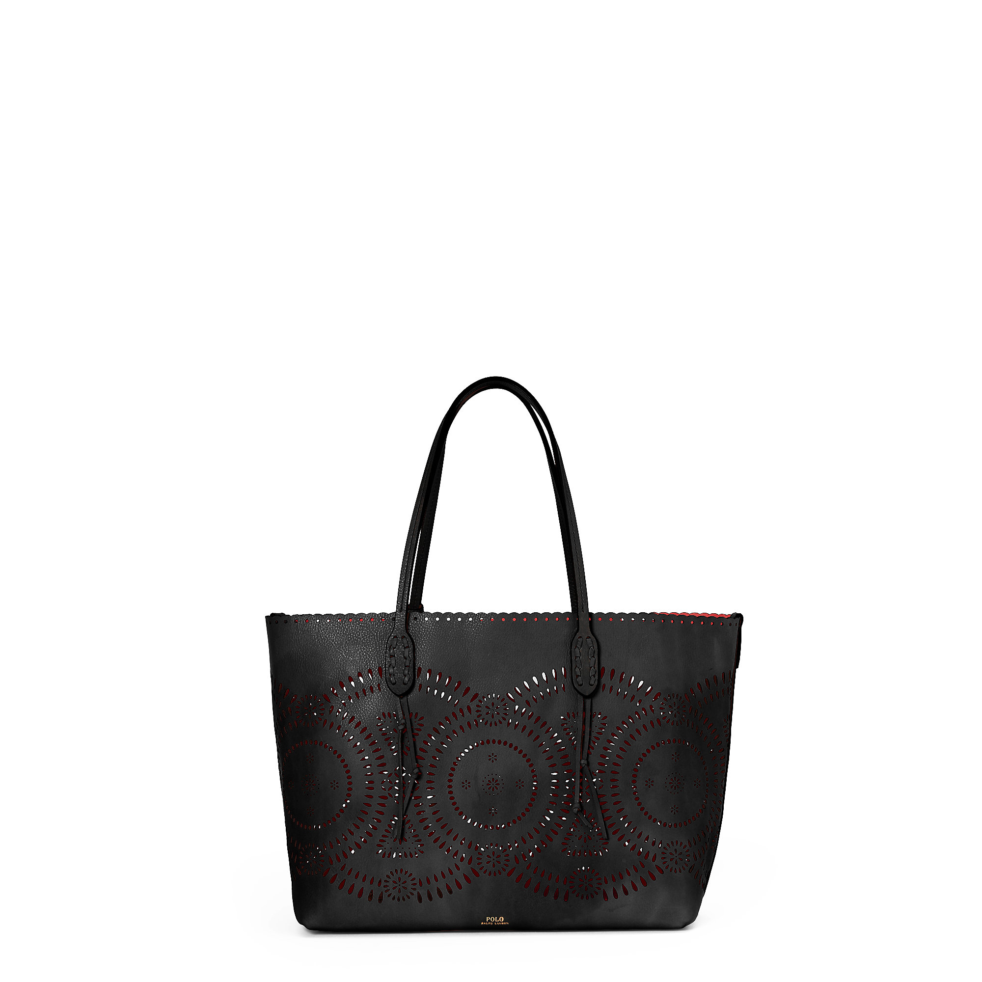 Lyst Polo Ralph Lauren Laser Cut Leather Tote In Black Gallery