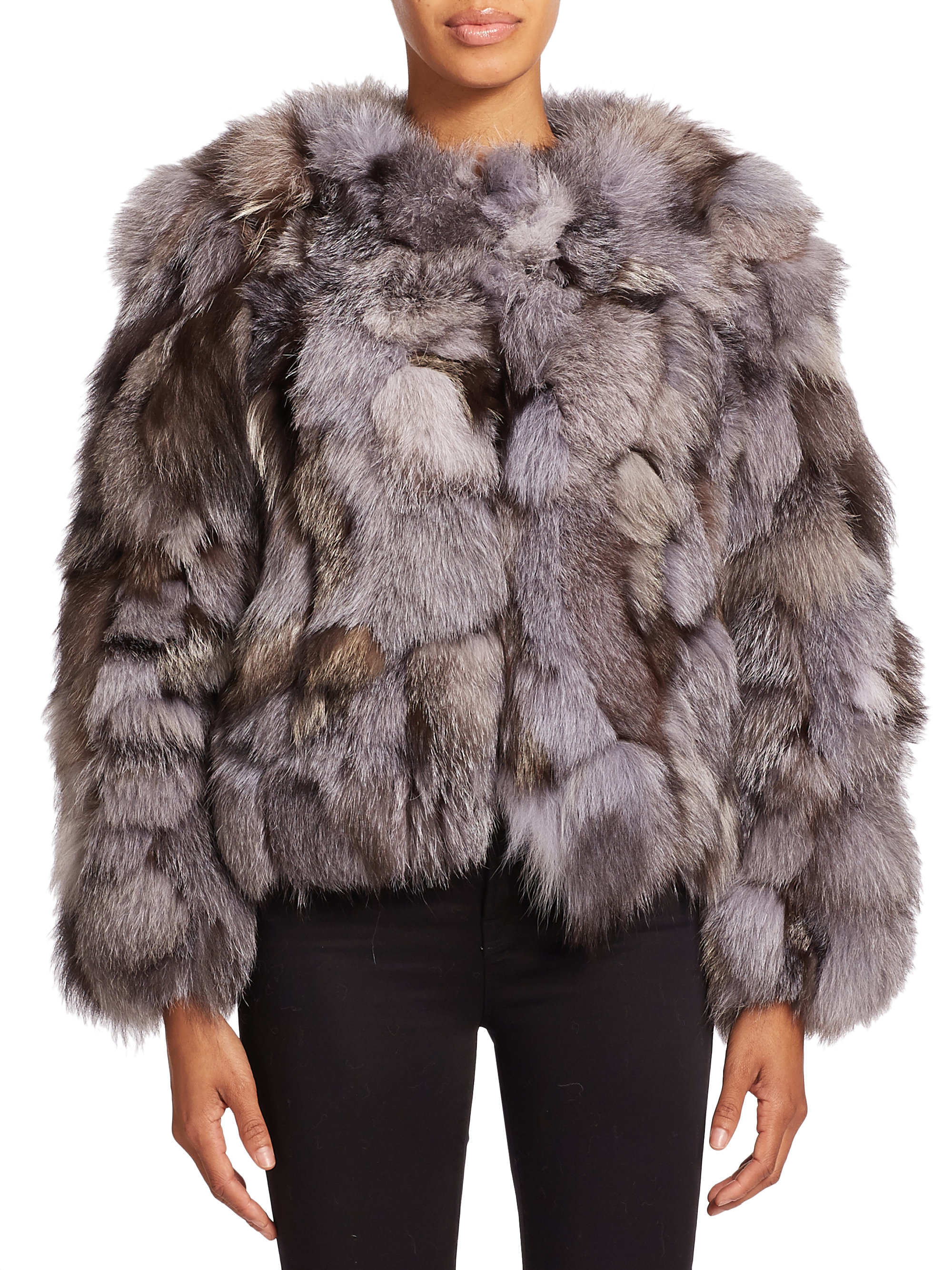 Lyst - Alice + Olivia Cayle Cropped Fur Jacket in Gray