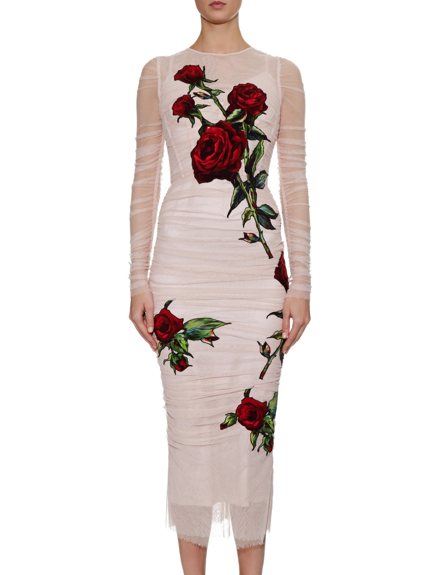 Lyst - Dolce & Gabbana Rose-embroidered Tulle Dress in Pink