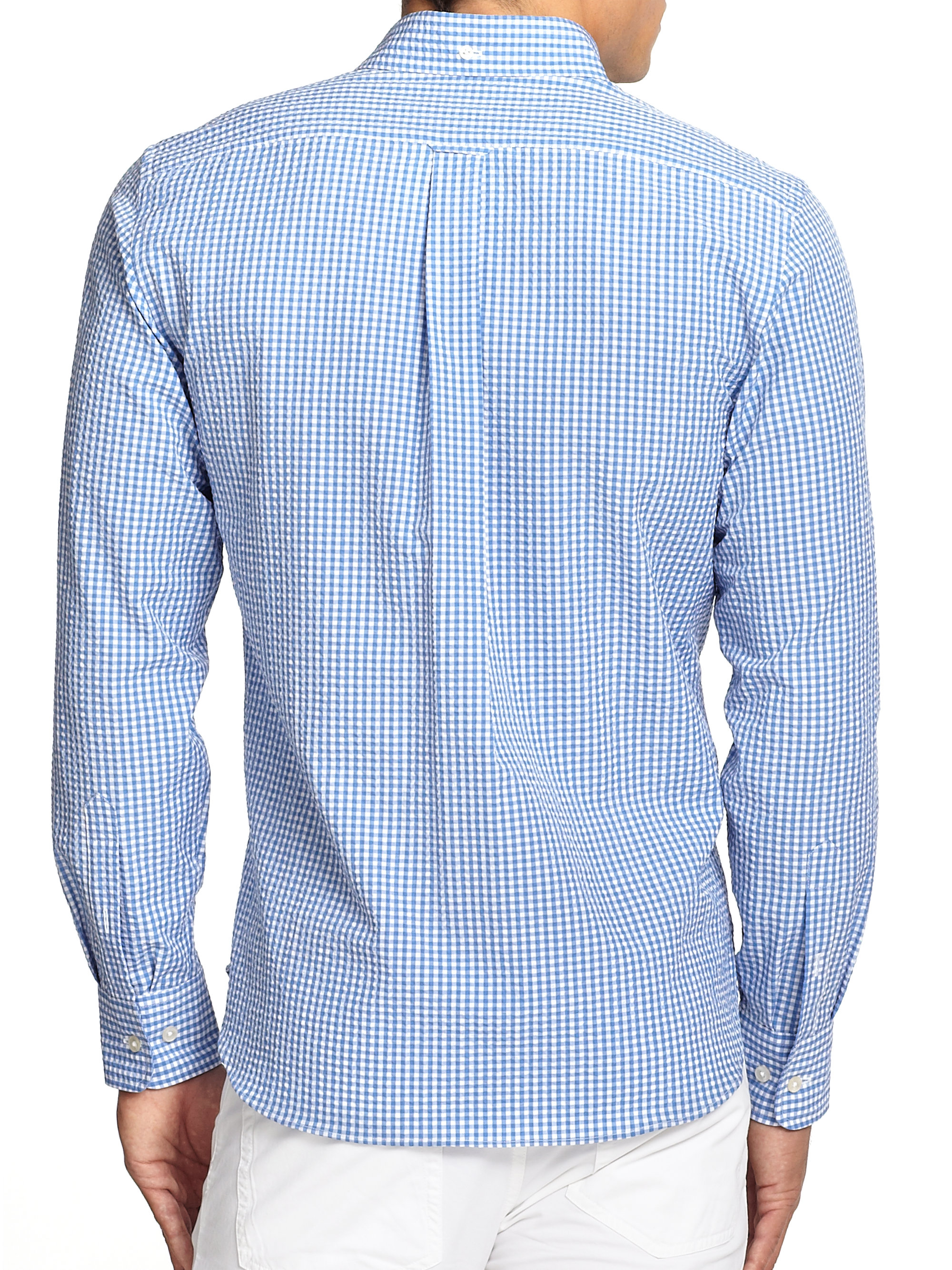 F. faconnable Gingham Seersucker Shirt in Blue for Men | Lyst