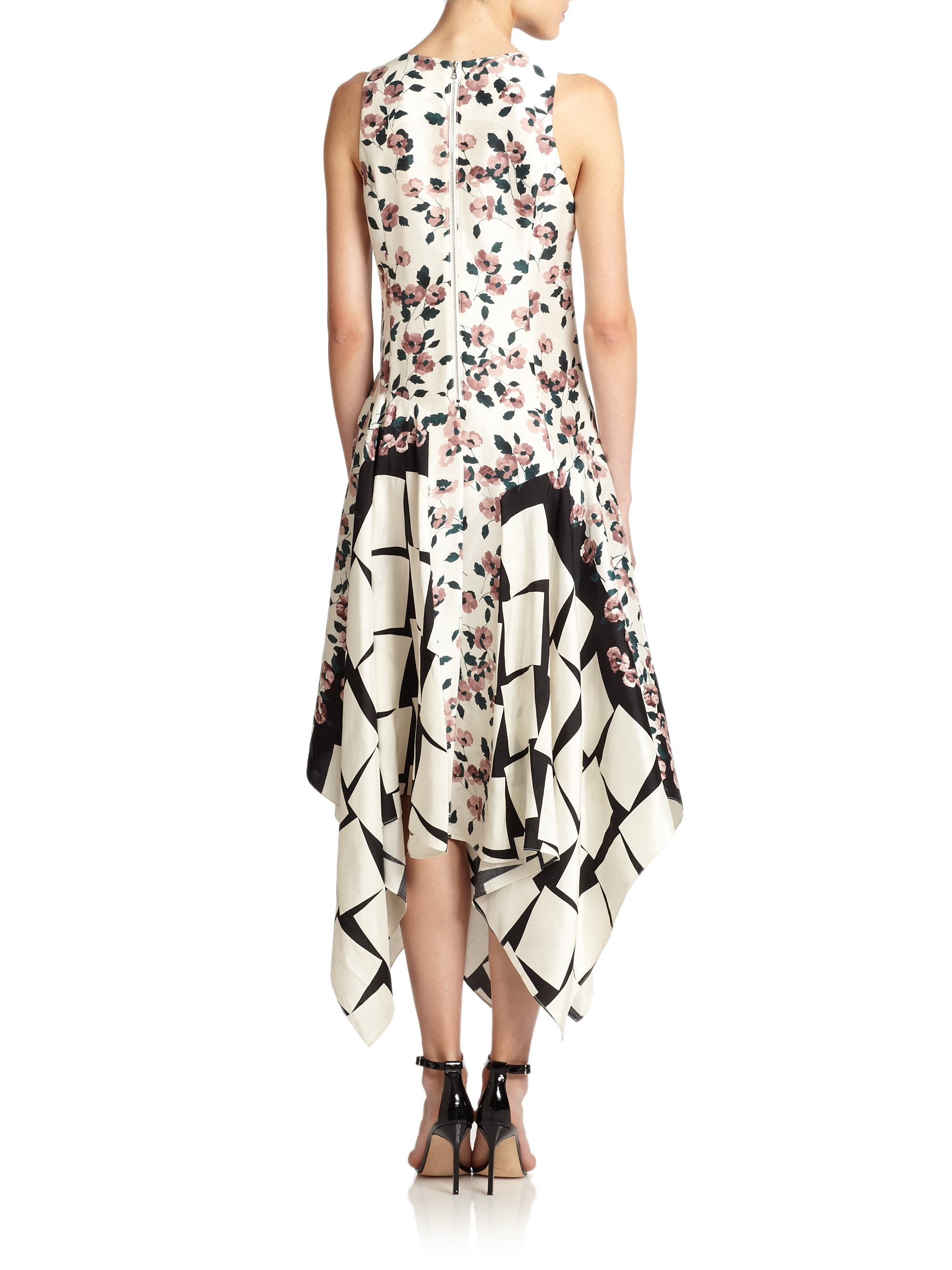 Lyst Suno Silk Floral Cubeprint Dress