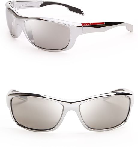 Prada Linea Rossa Sport Wrap Sunglasses in Gray for Men (Chrome/Grey ...